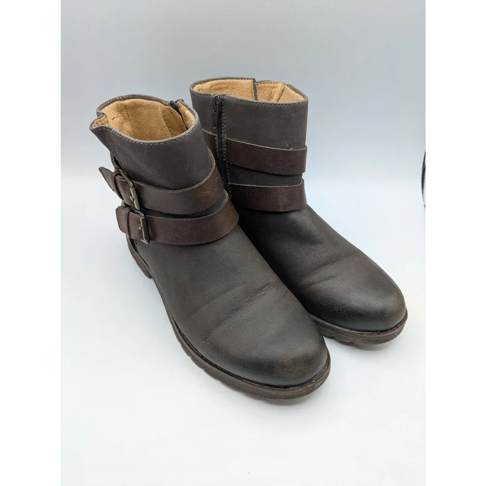 Natural Soul Boots Womens 8M Faux Leather Zipper 'Bembe' Ankle Brown‎ Shoes